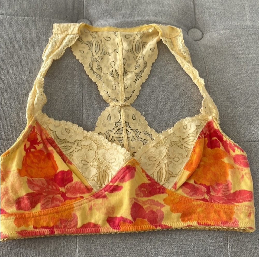 Free People racerback lace floral yellow bralette